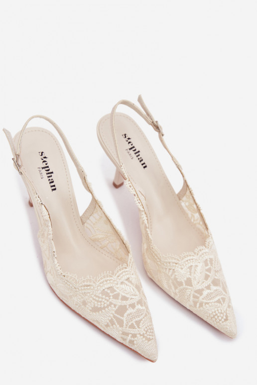 Mežģīņu basenes ar papēdi Ziloņkaula krāsas Carielle