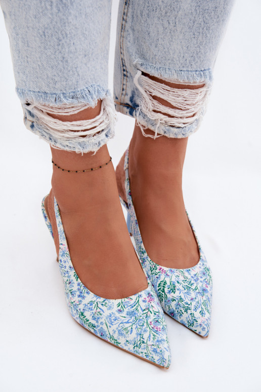 Dekorētas Sieviešu basenes ar papēdi ar puķītēm Zilas krāsas Olivelle