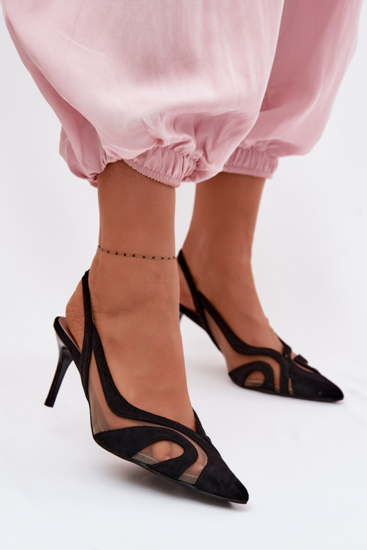 Sieviešu basenes ar tīkliņu ar papēdi melnas krāsas Cornelia