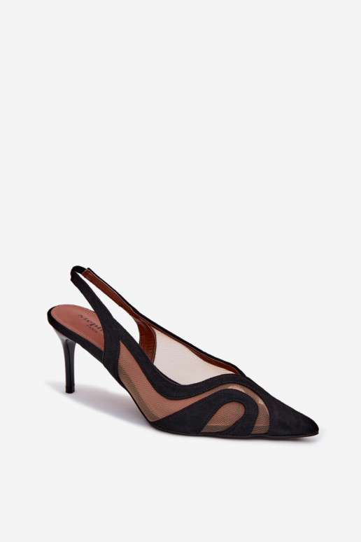 Sieviešu basenes ar tīkliņu ar papēdi melnas krāsas Cornelia