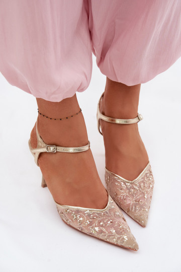 Tīkls Sieviešu basenes ar papēdiSpīdumsującym Zdobieniem Zelta krāsas Laria