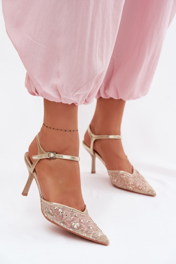 Tīkls Sieviešu basenes ar papēdiSpīdumsującym Zdobieniem Zelta krāsas Laria 2