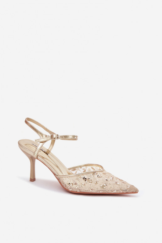 Tīkls Sieviešu basenes ar papēdiSpīdumsującym Zdobieniem Zelta krāsas Laria