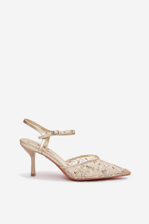 Tīkls Sieviešu basenes ar papēdiSpīdumsującym Zdobieniem Zelta krāsas Laria