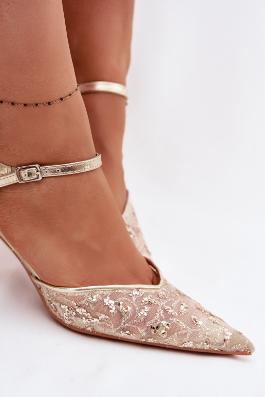 Tīkls Sieviešu basenes ar papēdiSpīdumsującym Zdobieniem Zelta krāsas Laria