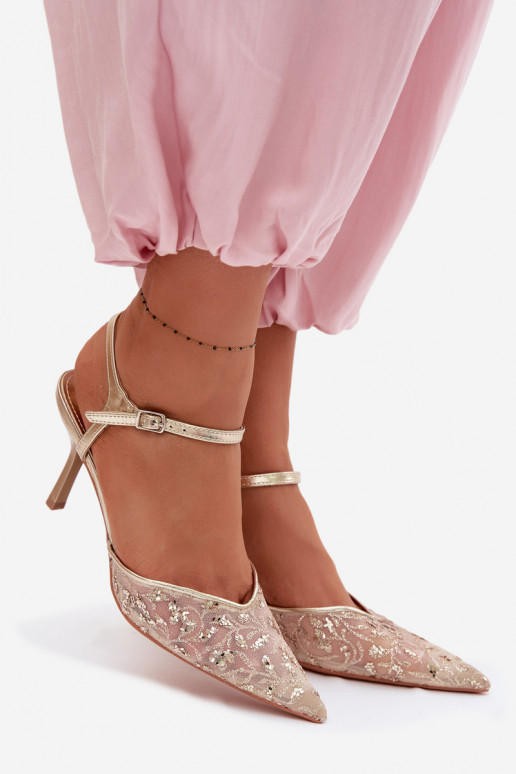 Tīkls Sieviešu basenes ar papēdiSpīdumsującym Zdobieniem Zelta krāsas Laria