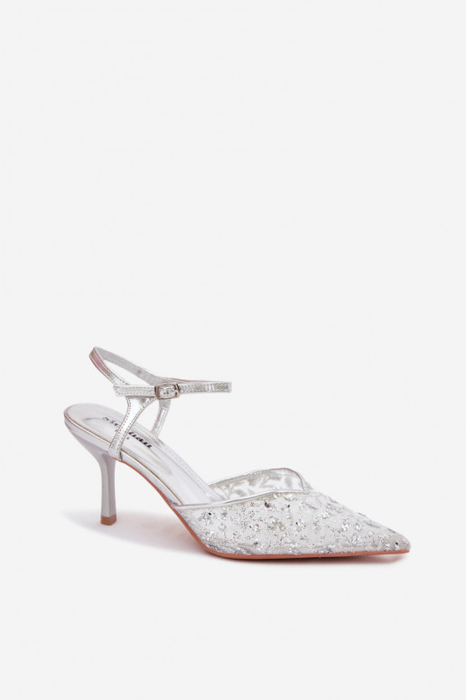 Tīkls Sieviešu basenes ar papēdiSpīdumsującym Zdobieniem Sudraba krāsas Laria