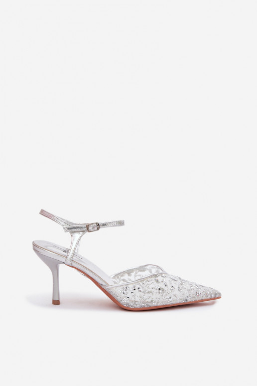 Tīkls Sieviešu basenes ar papēdiSpīdumsującym Zdobieniem Sudraba krāsas Laria