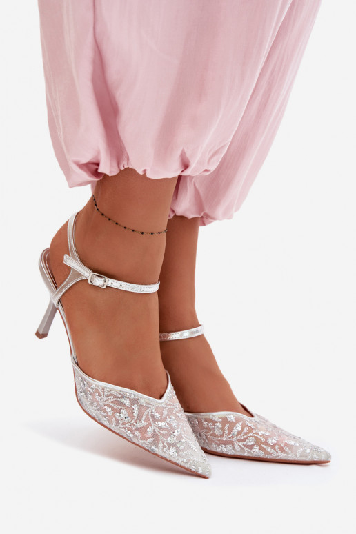 Tīkls Sieviešu basenes ar papēdiSpīdumsującym Zdobieniem Sudraba krāsas Laria