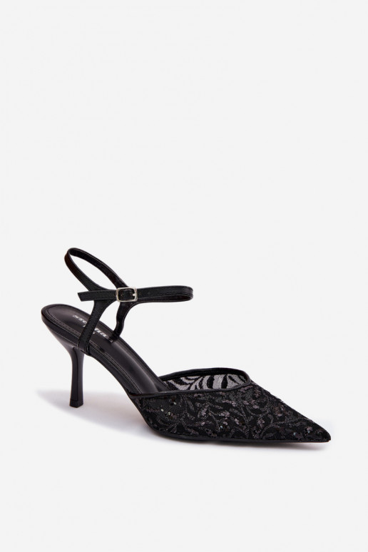 Tīkls Sieviešu basenes ar papēdiSpīdumsującym Zdobieniem melnas krāsas Laria