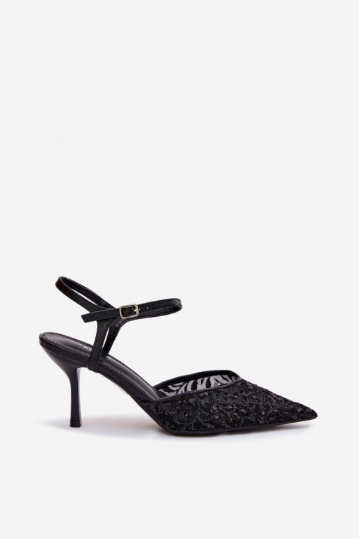 Tīkls Sieviešu basenes ar papēdiSpīdumsującym Zdobieniem melnas krāsas Laria