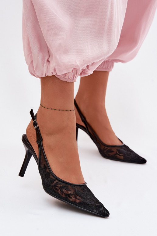 Ar mežģīnēm Tīkls sandales ar papēdi melnas krāsas Tā irvia