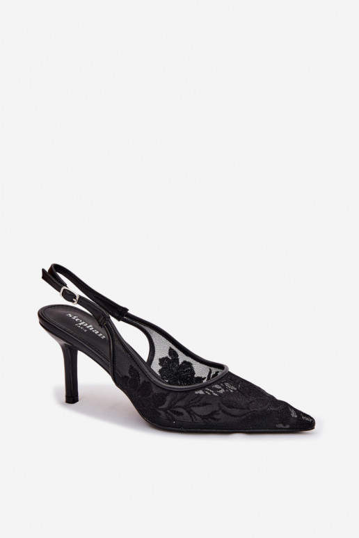 Ar mežģīnēm Tīkls sandales ar papēdi melnas krāsas Tā irvia