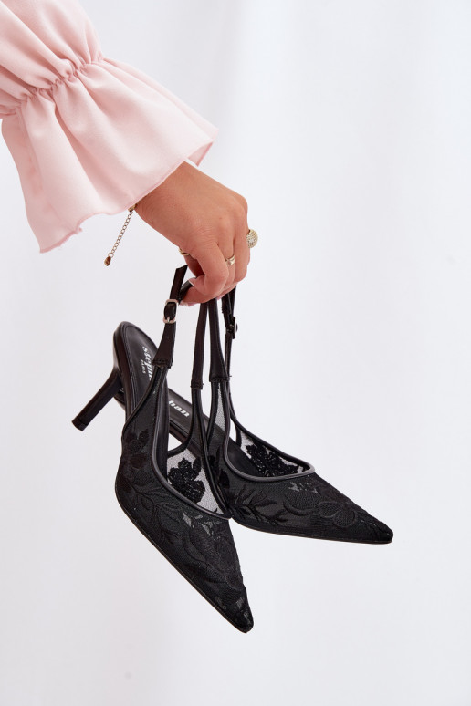 Ar mežģīnēm Tīkls sandales ar papēdi melnas krāsas Tā irvia