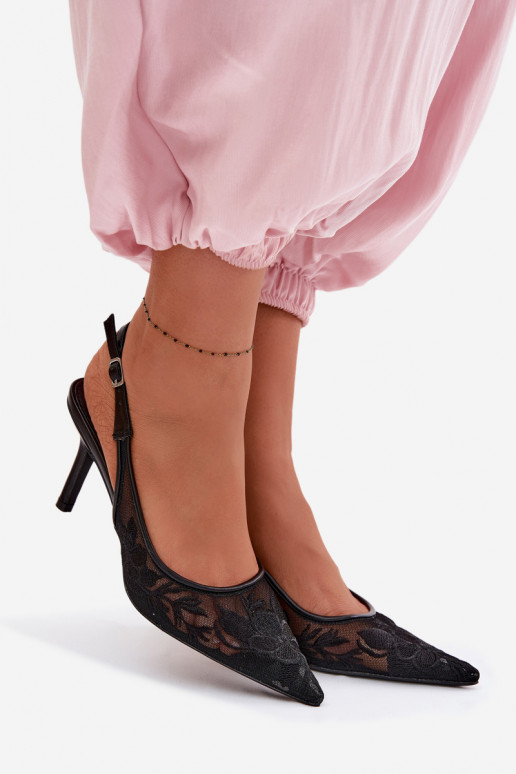 Ar mežģīnēm Tīkls sandales ar papēdi melnas krāsas Tā irvia