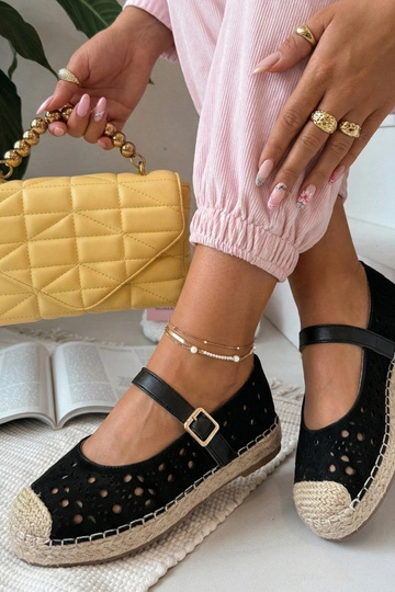 Melnās caurspīdīgās espadrilles uz platformas Paulette