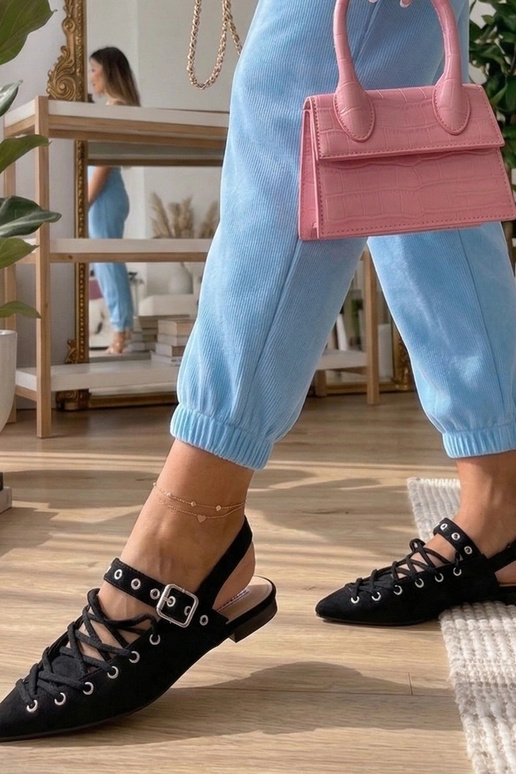 Melnās balerīnas ar atvērtu papēdi un...