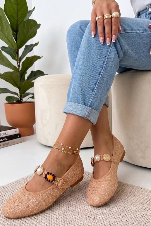 Smilšu krāsas balerīnas ar dekoratīvu...