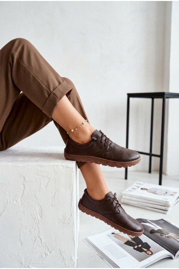 Ādas sieviešu zābaki Barefoot Zazoo 10189 šokolādes krāsā