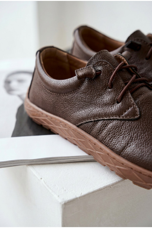 Ādas sieviešu zābaki Barefoot Zazoo 10189 šokolādes krāsā