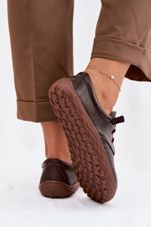 Ādas sieviešu zābaki Barefoot Zazoo 10189 šokolādes krāsā