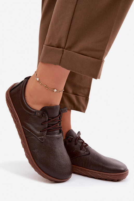 Ādas sieviešu zābaki Barefoot Zazoo 10189 šokolādes krāsā