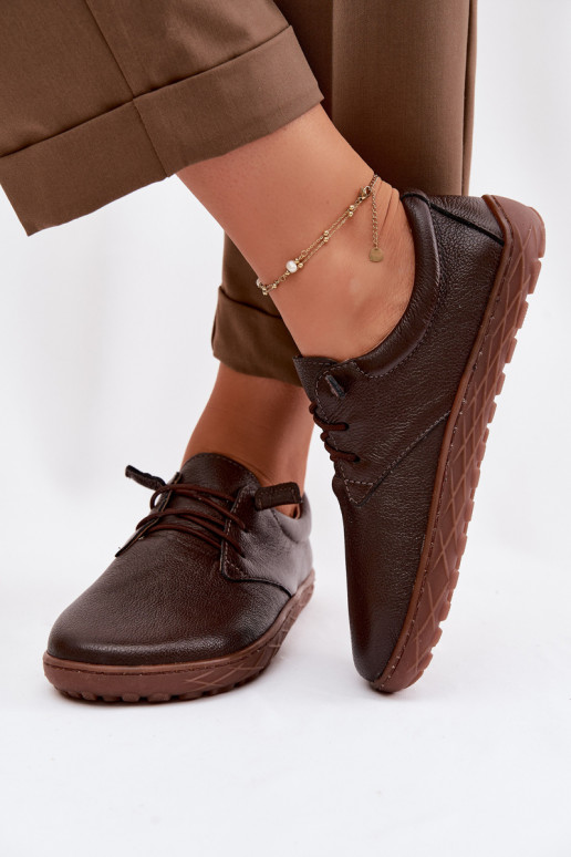 Ādas sieviešu zābaki Barefoot Zazoo 10189 šokolādes krāsā