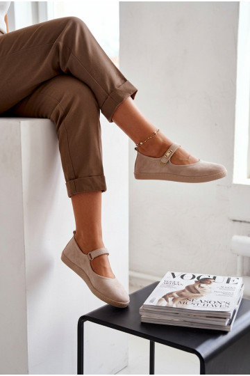 Ādas zamša balerīnas Barefoot ar siksniņām Zazoo 10206 smilšu krāsā