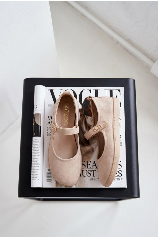 Ādas zamša balerīnas Barefoot ar siksniņām Zazoo 10206 smilšu krāsā