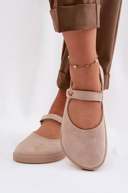 Ādas zamša balerīnas Barefoot ar siksniņām Zazoo 10206 smilšu krāsā