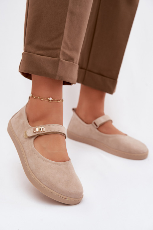 Ādas zamša balerīnas Barefoot ar siksniņām Zazoo 10206 smilšu krāsā