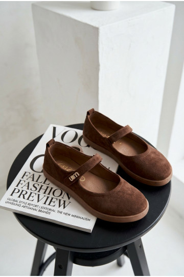 Ādas zamša balerīnas Barefoot ar siksniņām Zazoo 10206 šokolādes krāsā