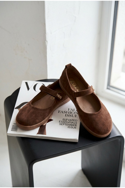 Ādas zamša balerīnas Barefoot ar siksniņām Zazoo 10206 šokolādes krāsā