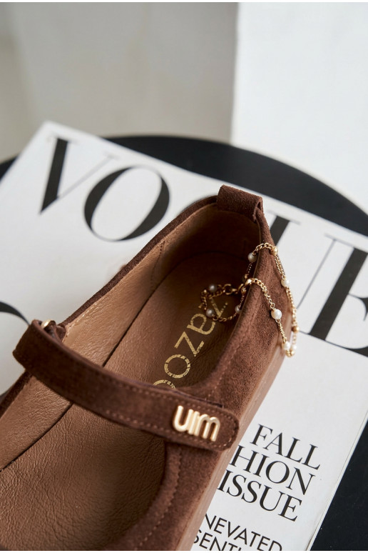 Ādas zamša balerīnas Barefoot ar siksniņām Zazoo 10206 šokolādes krāsā