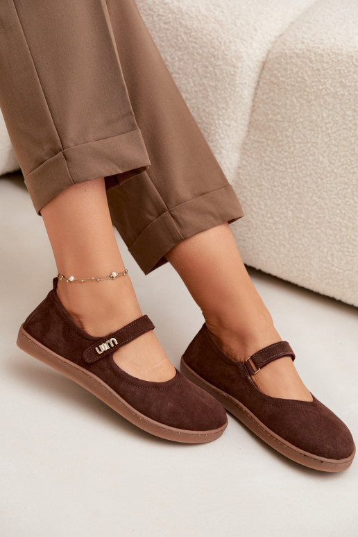 Ādas zamša balerīnas Barefoot ar siksniņām Zazoo 10206 šokolādes krāsā