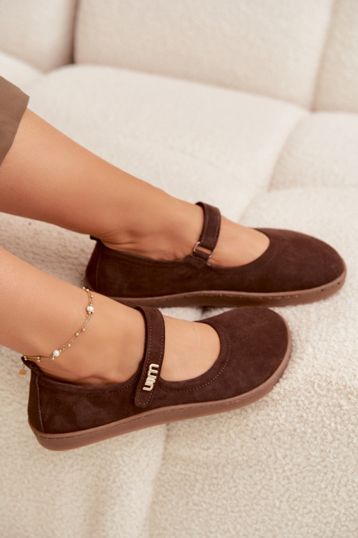 Ādas zamša balerīnas Barefoot ar siksniņām Zazoo 10206 šokolādes krāsā