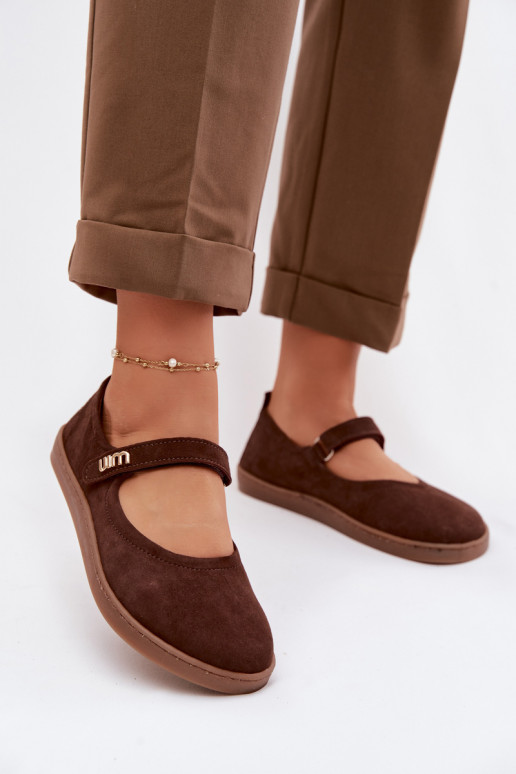 Ādas zamša balerīnas Barefoot ar siksniņām Zazoo 10206 šokolādes krāsā