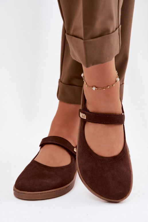 Ādas zamša balerīnas Barefoot ar siksniņām Zazoo 10206 šokolādes krāsā