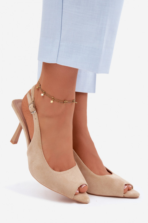 Sieviešu basu kurpes ar plāniem papēžiem no mākslīgā zamšā smilšu krāsas Sevina