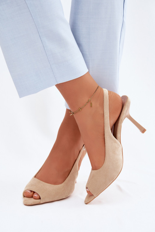 Sieviešu basu kurpes ar plāniem papēžiem no mākslīgā zamšā smilšu krāsas Sevina