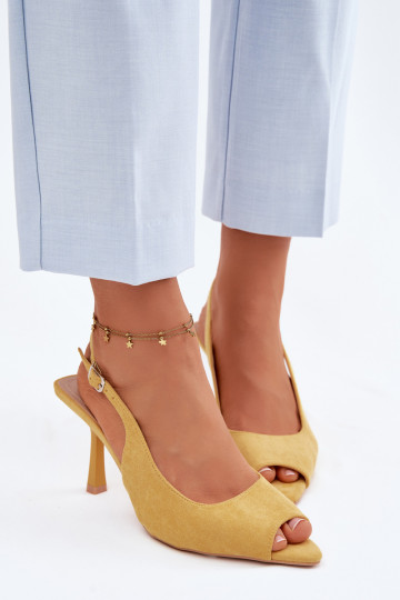 Sieviešu basu kurpes ar plāniem papēžiem no mākslīgā zamšā dzeltenas Sevina