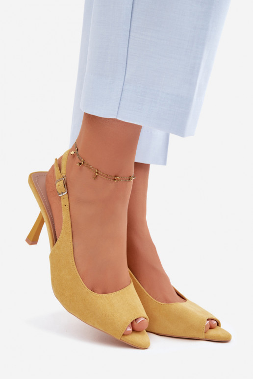 Sieviešu basu kurpes ar plāniem papēžiem no mākslīgā zamšā dzeltenas Sevina