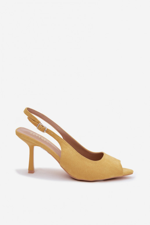 Sieviešu basu kurpes ar plāniem papēžiem no mākslīgā zamšā dzeltenas Sevina