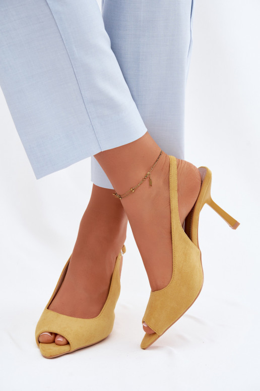 Sieviešu basu kurpes ar plāniem papēžiem no mākslīgā zamšā dzeltenas Sevina