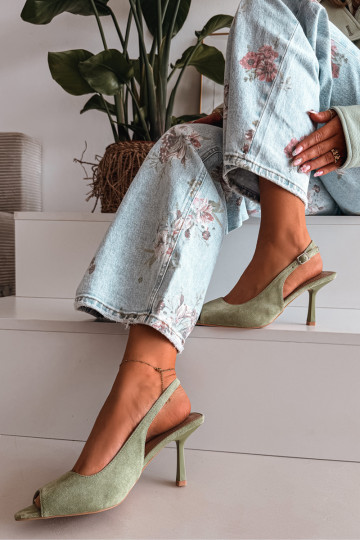 Sieviešu basu kurpes ar plāniem papēžiem no mākslīgā zamšā zaļas Sevina 2