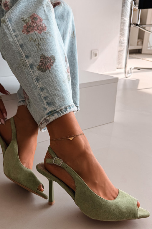 Sieviešu basu kurpes ar plāniem papēžiem no mākslīgā zamšā zaļas Sevina