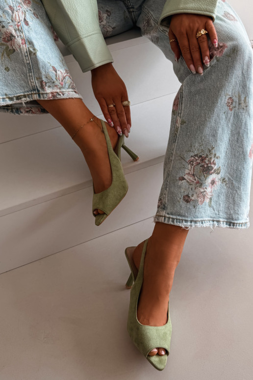 Sieviešu basu kurpes ar plāniem papēžiem no mākslīgā zamšā zaļas Sevina