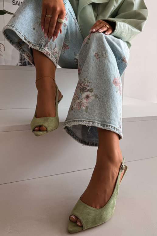 Sieviešu basu kurpes ar plāniem papēžiem no mākslīgā zamšā zaļas Sevina