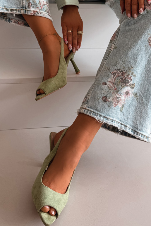 Sieviešu basu kurpes ar plāniem papēžiem no mākslīgā zamšā zaļas Sevina