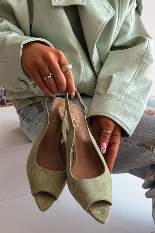 Sieviešu basu kurpes ar plāniem papēžiem no mākslīgā zamšā zaļas Sevina